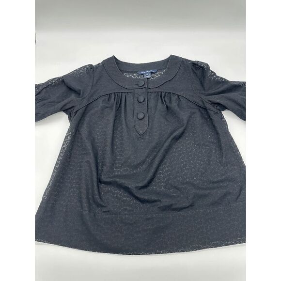 French Connection Women’s Top Sheer 3/4 Sleeves & Buttons Sz 12 Black - Picture 1 of 6